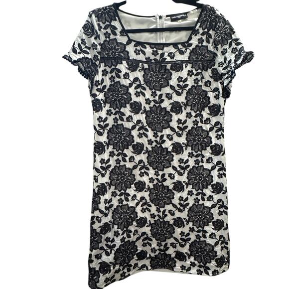 Karl Lagerfeld Black and White Floral Sewn Embellishment Dress - Picture 1 of 6